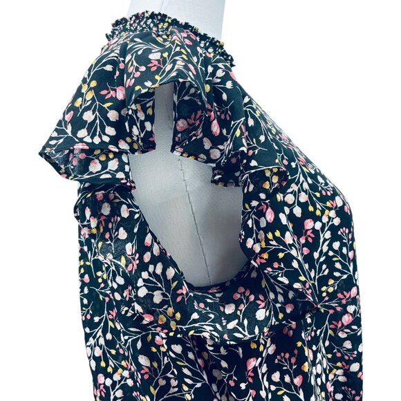 Micro Floral Print Smocked Waist Ruffle Sleeve Dress Large Boho Chic Cottagecore - Picture 10 of 15